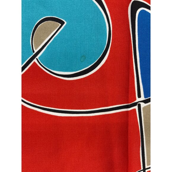 Vintage Abstract Geometric Silk Scarf Square Red Blue Purple Beige Black Headwea - Picture 2 of 4